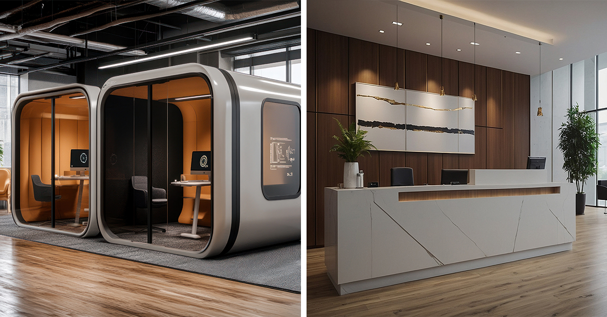 Mobiliario de oficina a medida en San Borja: recepción y phone booths para una nueva era laboral